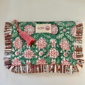 Block Printed Cotton Pouch - Pale Green & Pink