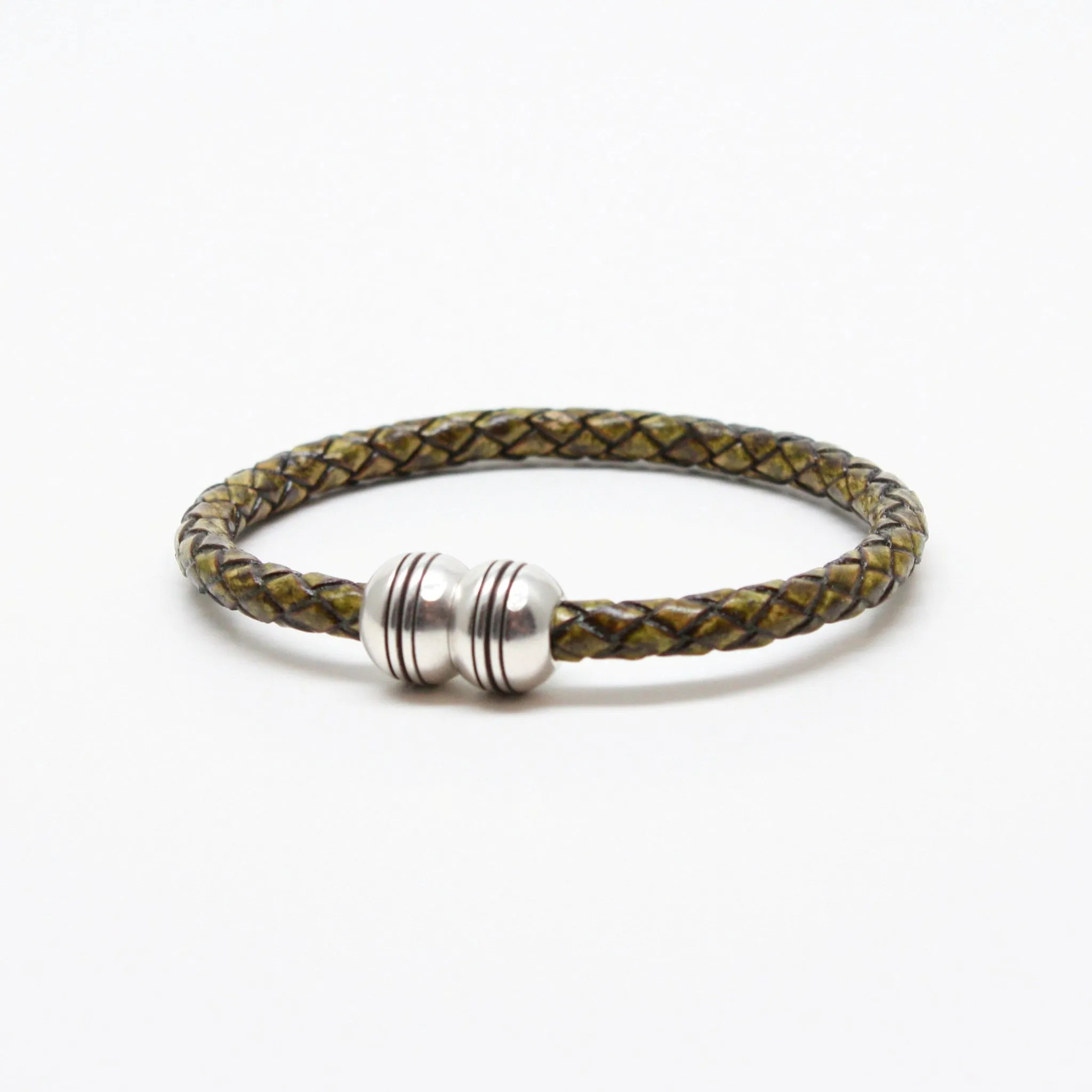 Braided Leather Hemisphere Bracelet Olive