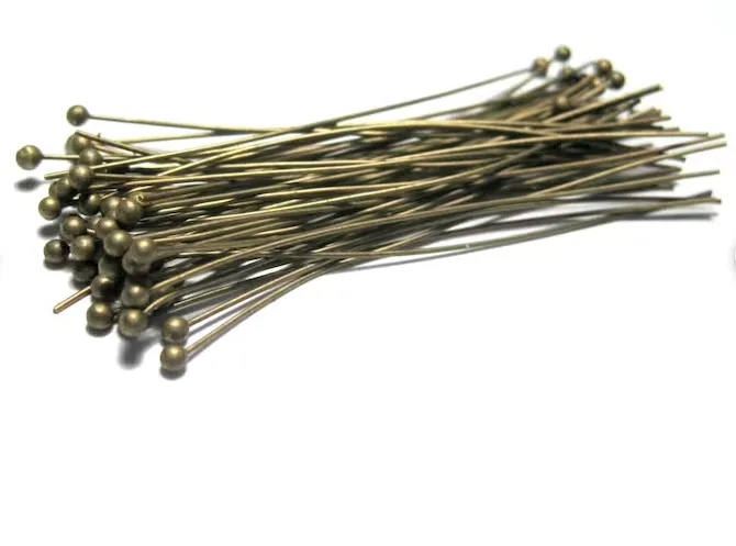 Bronze Plated Brass 2 inch, 22g Ball headpins with a 2mm Ball - 100 per bag