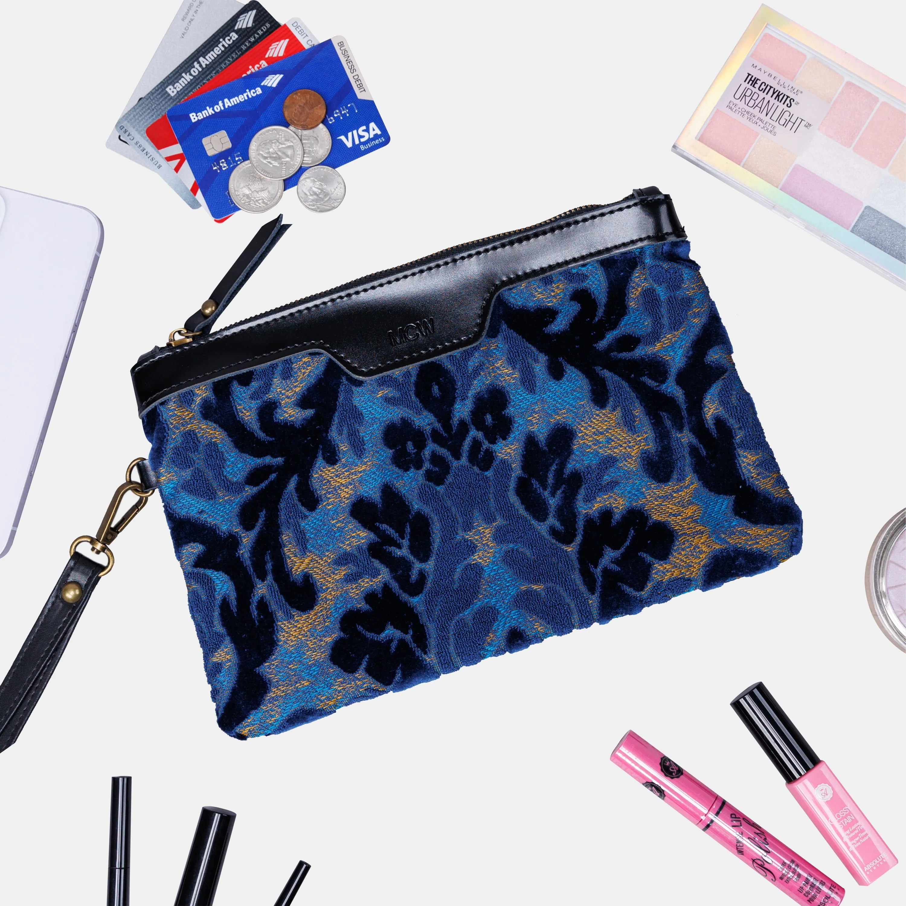 Burnout Velvet Navy Wristlet Clutch