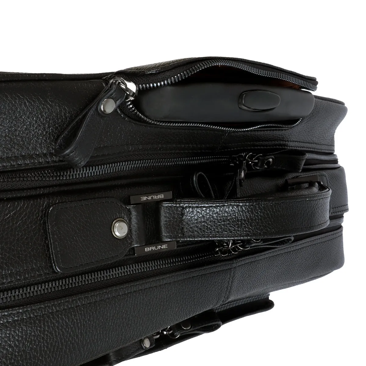 Cabin Luggage Trolley Bag In Black Textured Leather