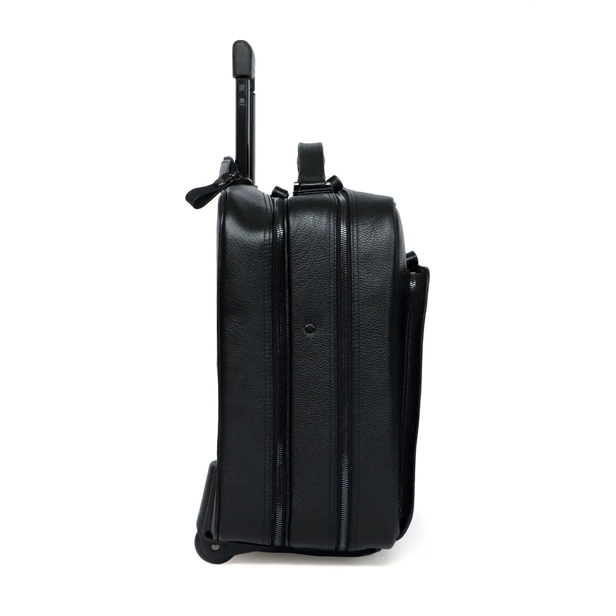 Cabin Luggage Trolley Bag In Black Textured Leather