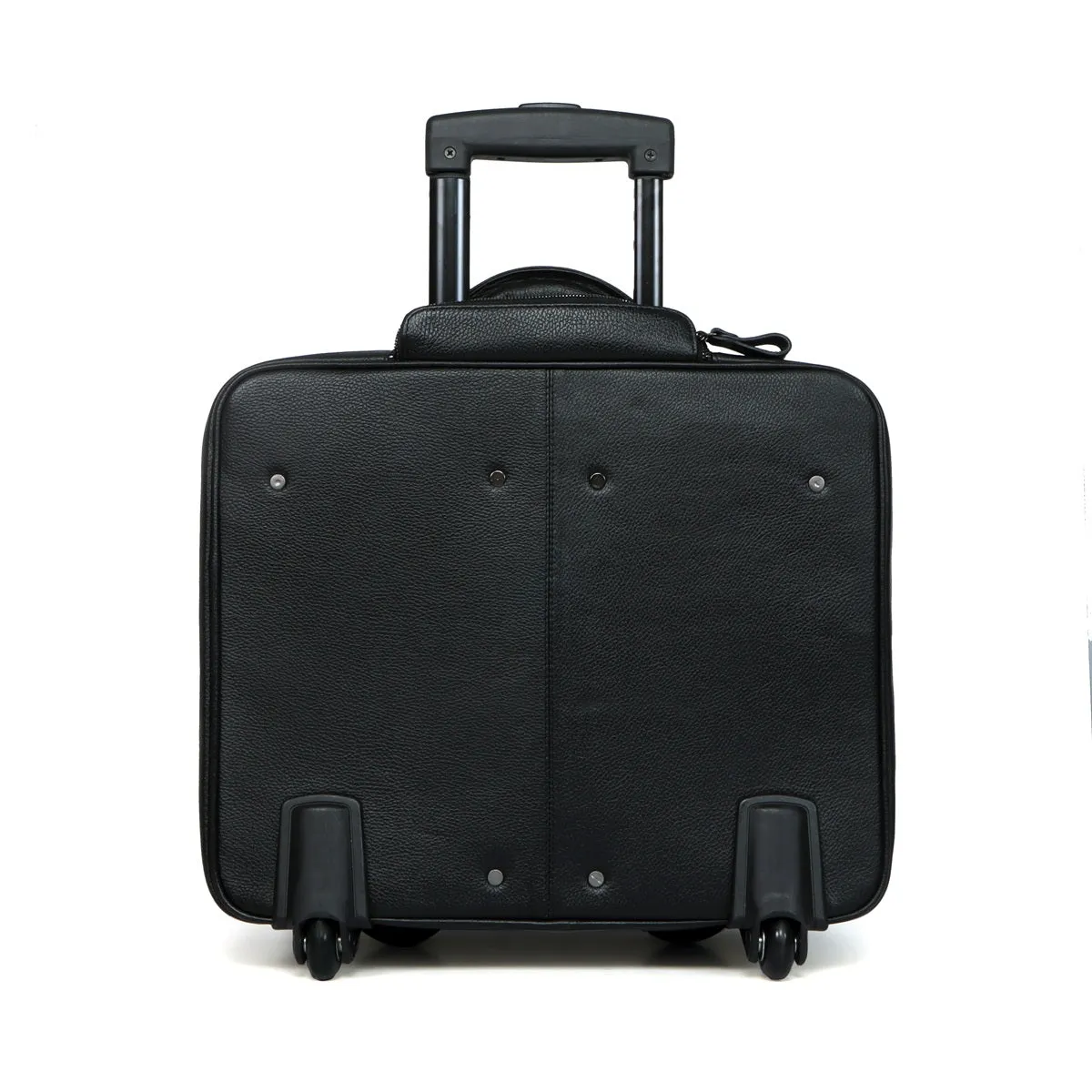 Cabin Luggage Trolley Bag In Black Textured Leather