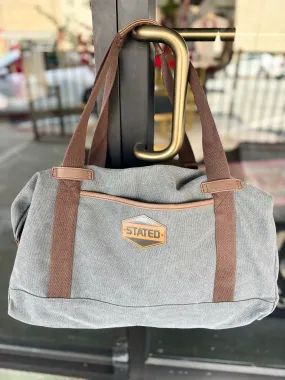 Charcoal Canvas Duffle Bag With Leather Patch