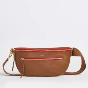 CHARLES CROSSBODY LRG - Mahogany Pebble/Brushed Gold Red Zip