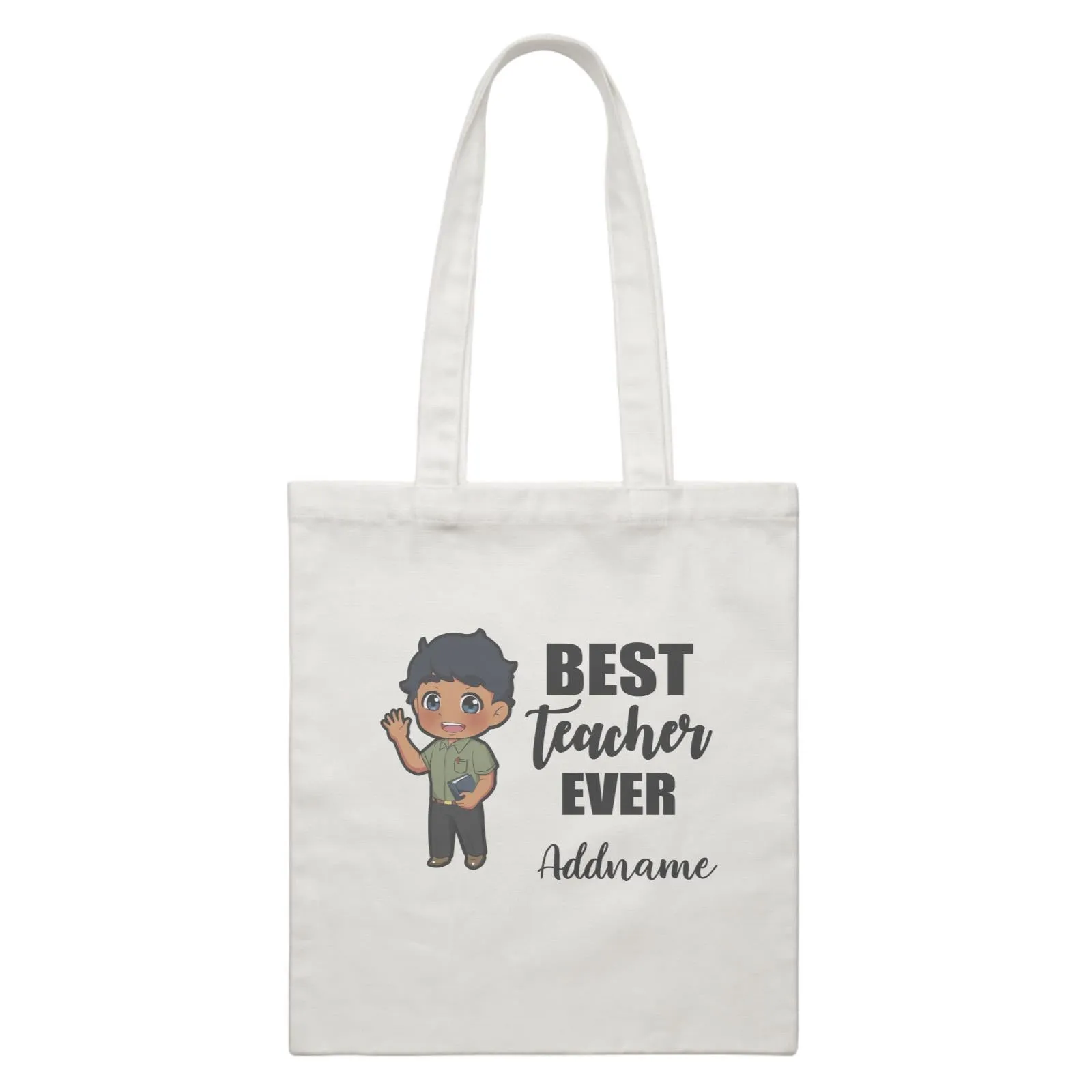 Chibi Teachers Indian Man Best Teacher Ever Addname White Canvas Bag