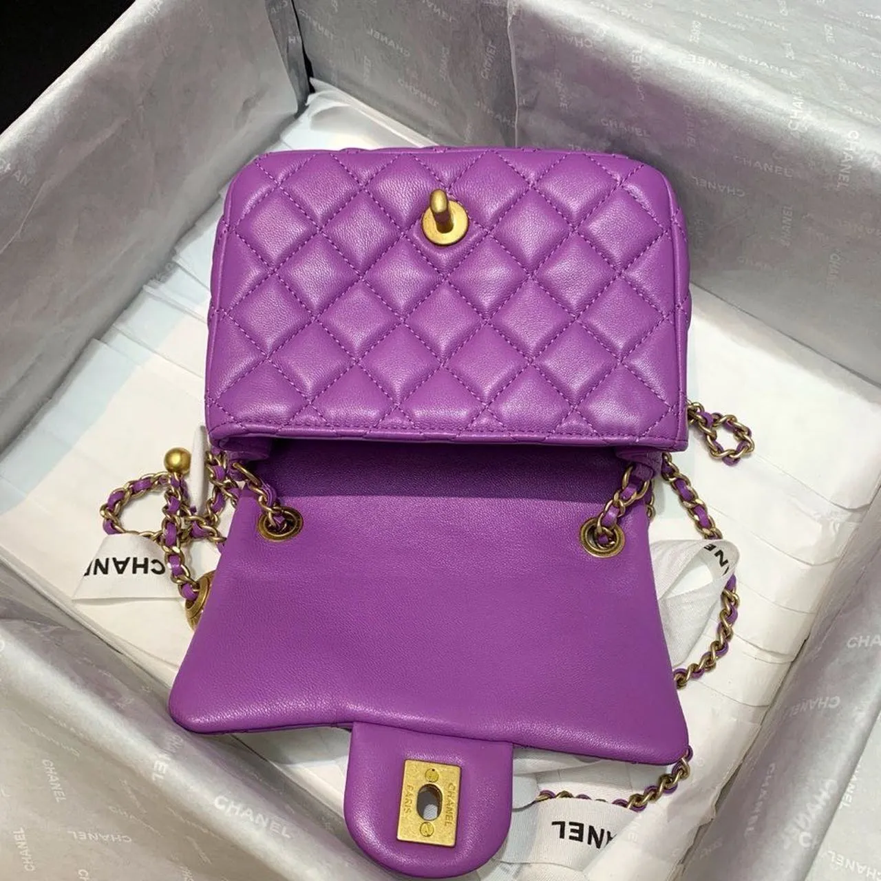 CHLMini Flap Bag With CHLBall On Strap Purple For Women, Women&#8217;s Handbags, Shoulder And Crossbody Bags 6.7in/17cm AS1786