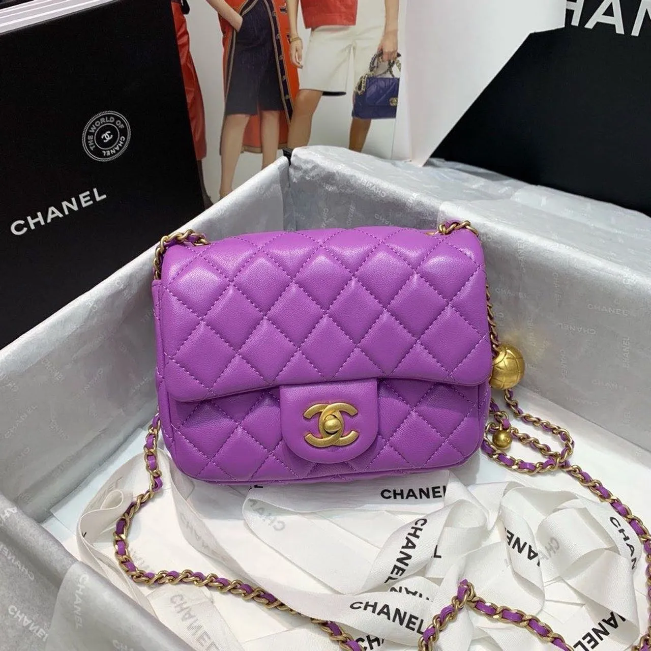 CHLMini Flap Bag With CHLBall On Strap Purple For Women, Women&#8217;s Handbags, Shoulder And Crossbody Bags 6.7in/17cm AS1786