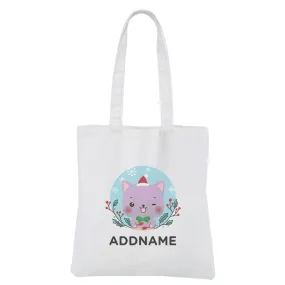 Christmas Cute Animal Series Cute Cat White Canvas Bag