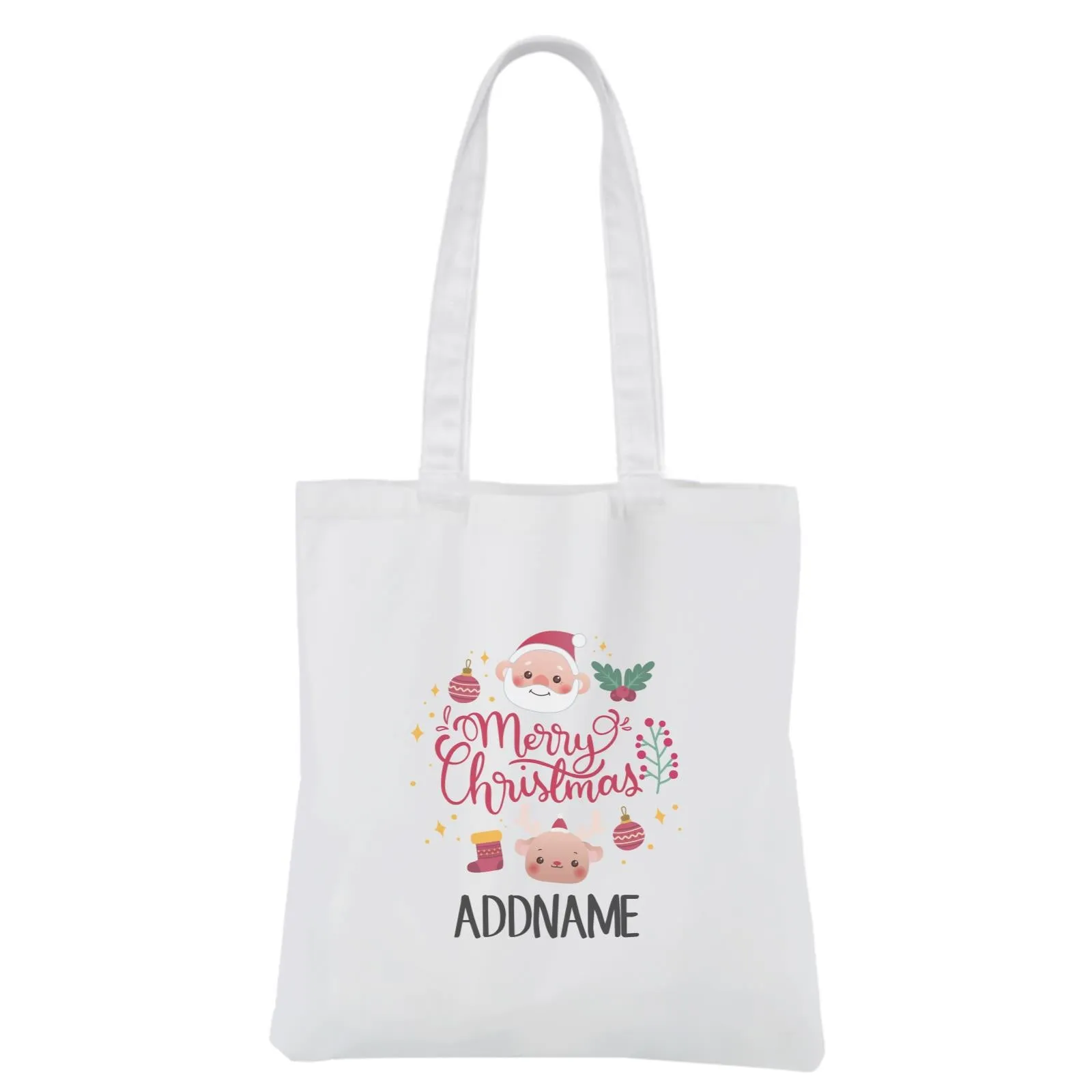 Christmas Cute Animal Series Merry Christmas White Canvas Bag