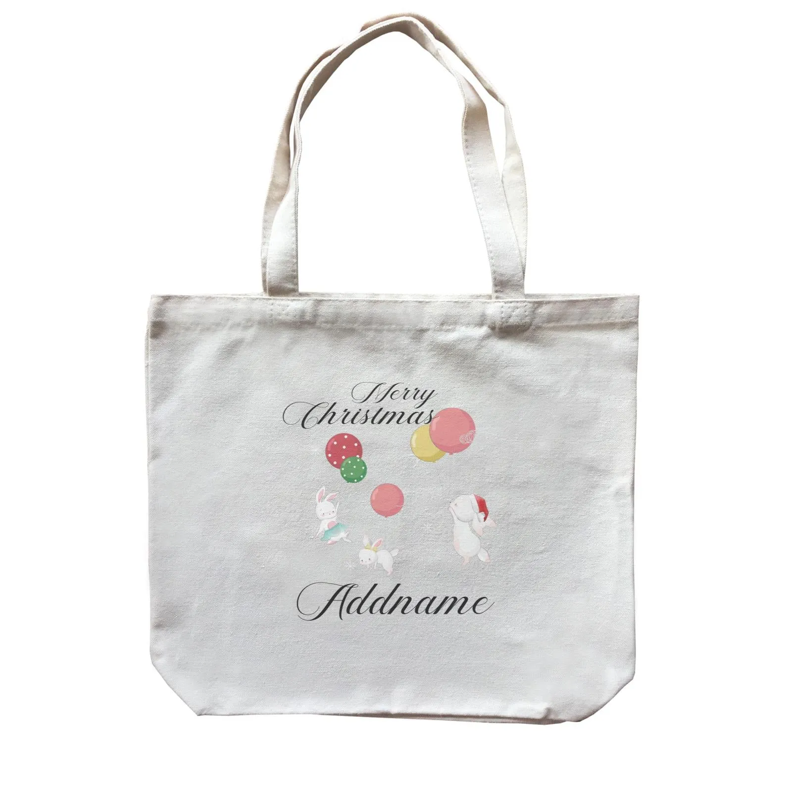 Christmas Cute Rabbits With Balloons Merry Christmas Addname Canvas Bag