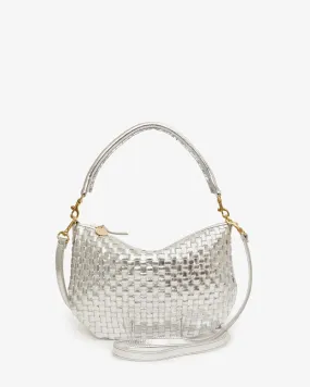 Clare V. Petit Moyen Bag - Silver Specchio Woven Checker