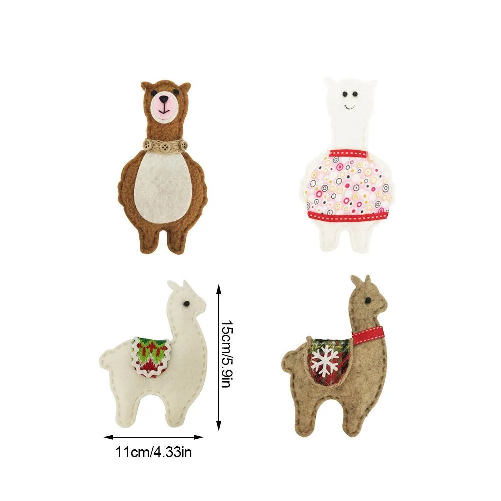 Classic Handmade Felt Alpaca Tree Hanging Ornament Set