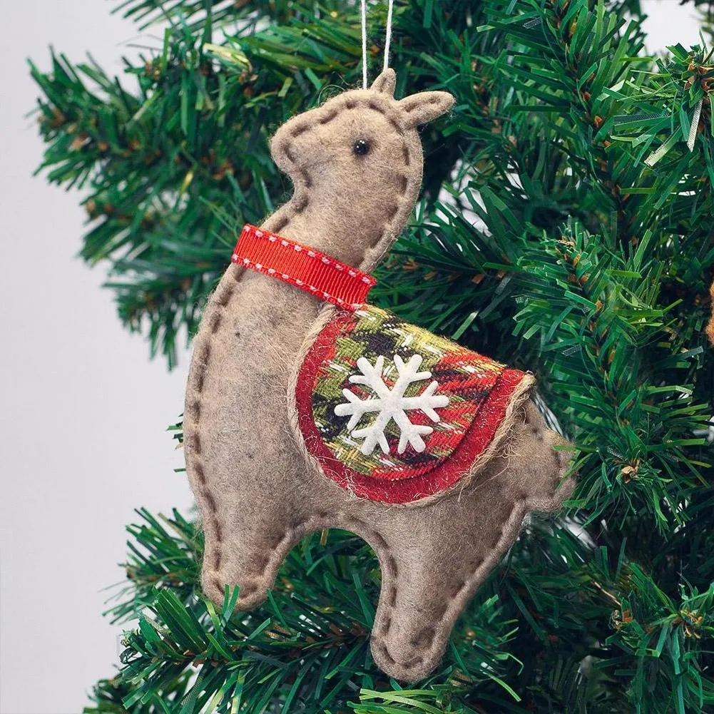 Classic Handmade Felt Alpaca Tree Hanging Ornament Set