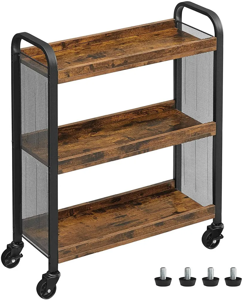 Compact Rustic Brown Utility Cart, 3 Shelves – VASAGLE