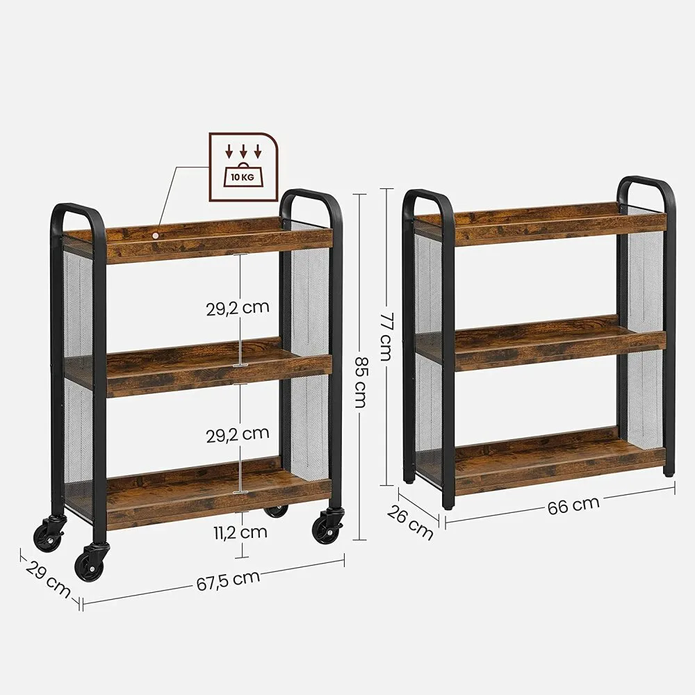 Compact Rustic Brown Utility Cart, 3 Shelves – VASAGLE