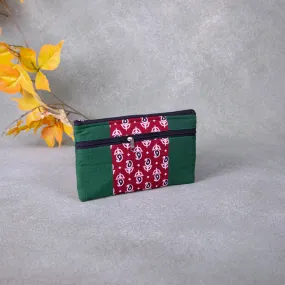 Cotton Multizip Purse Green with Red Mango Design