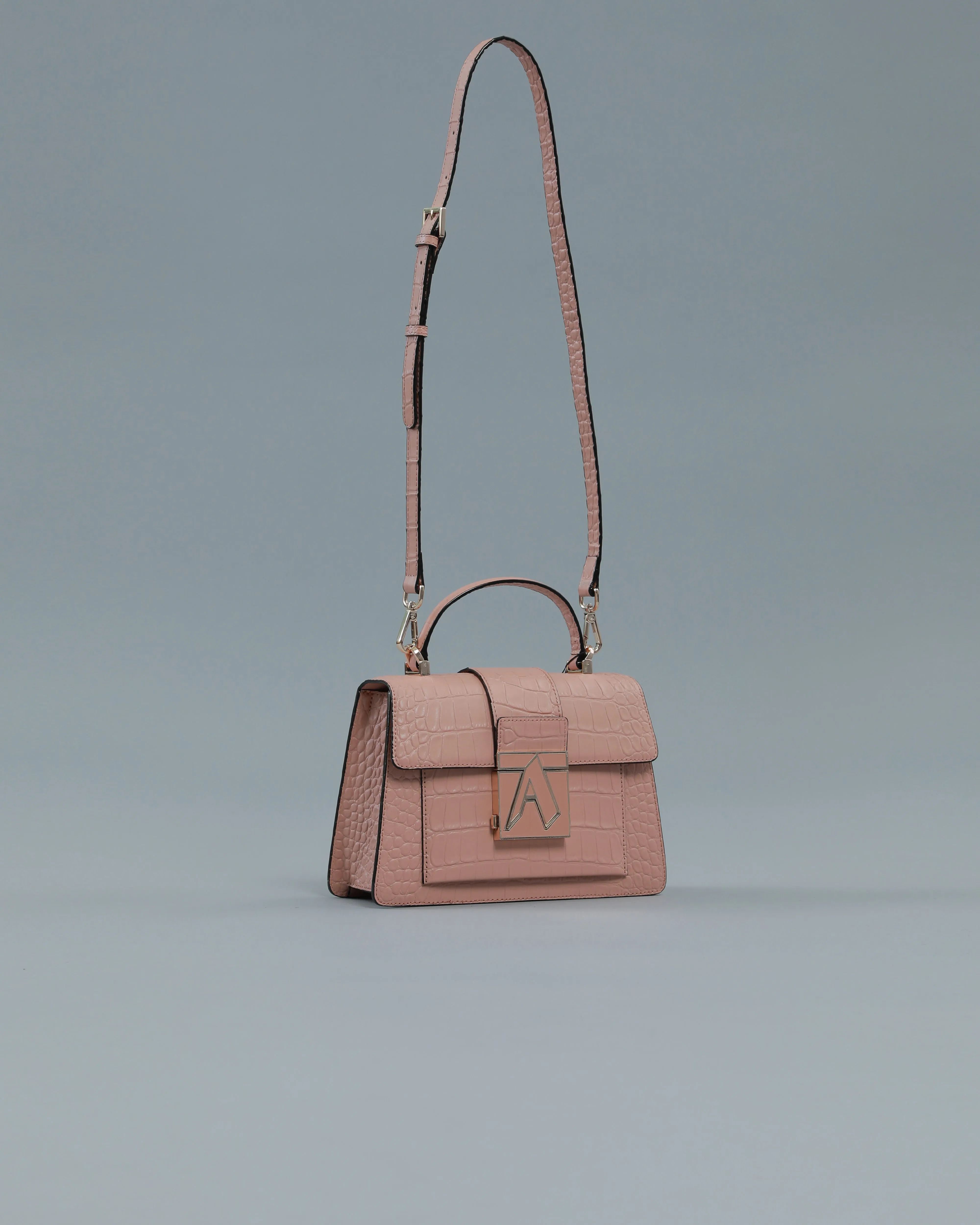 Croc Textured Handbag in Pink