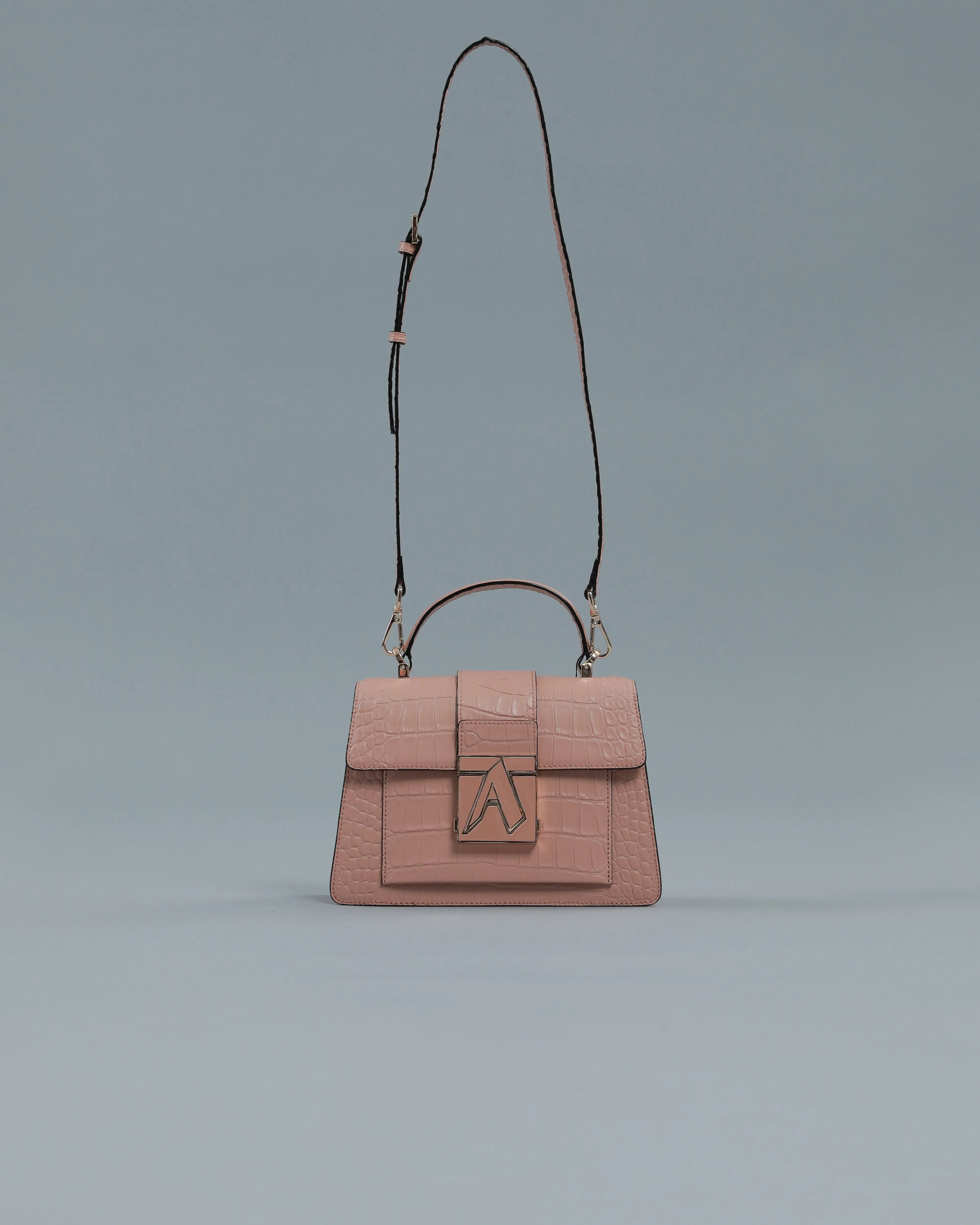 Croc Textured Handbag in Pink