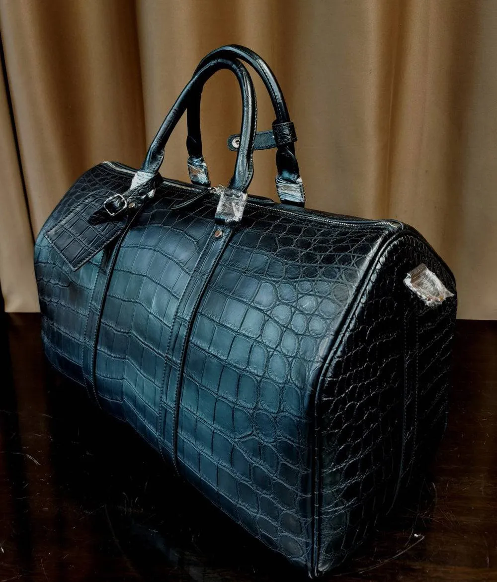 Crocodile Leather Large Travel Duffle Bags Black