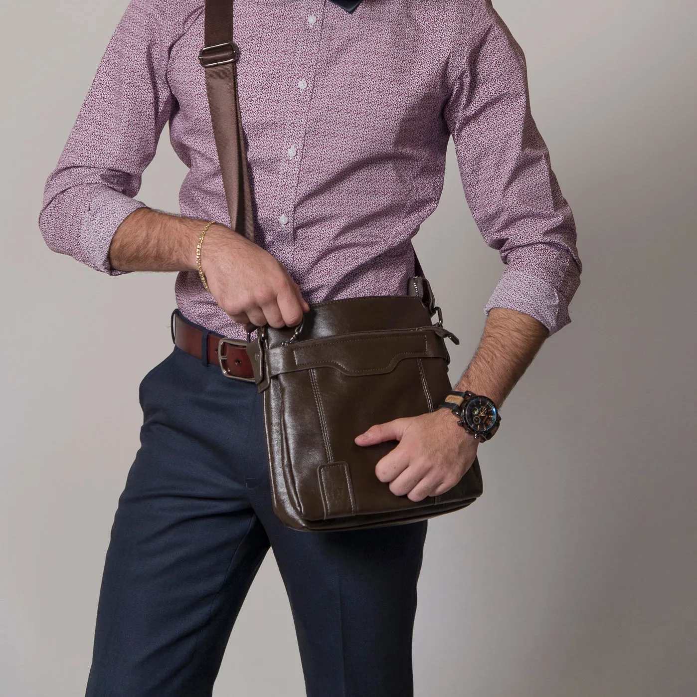 DARREN - Mens Dark Brown Leather Small Messenger Bag