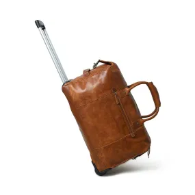 Dazzlo Leather Trolley Bag with Wheels - Brown - 40L