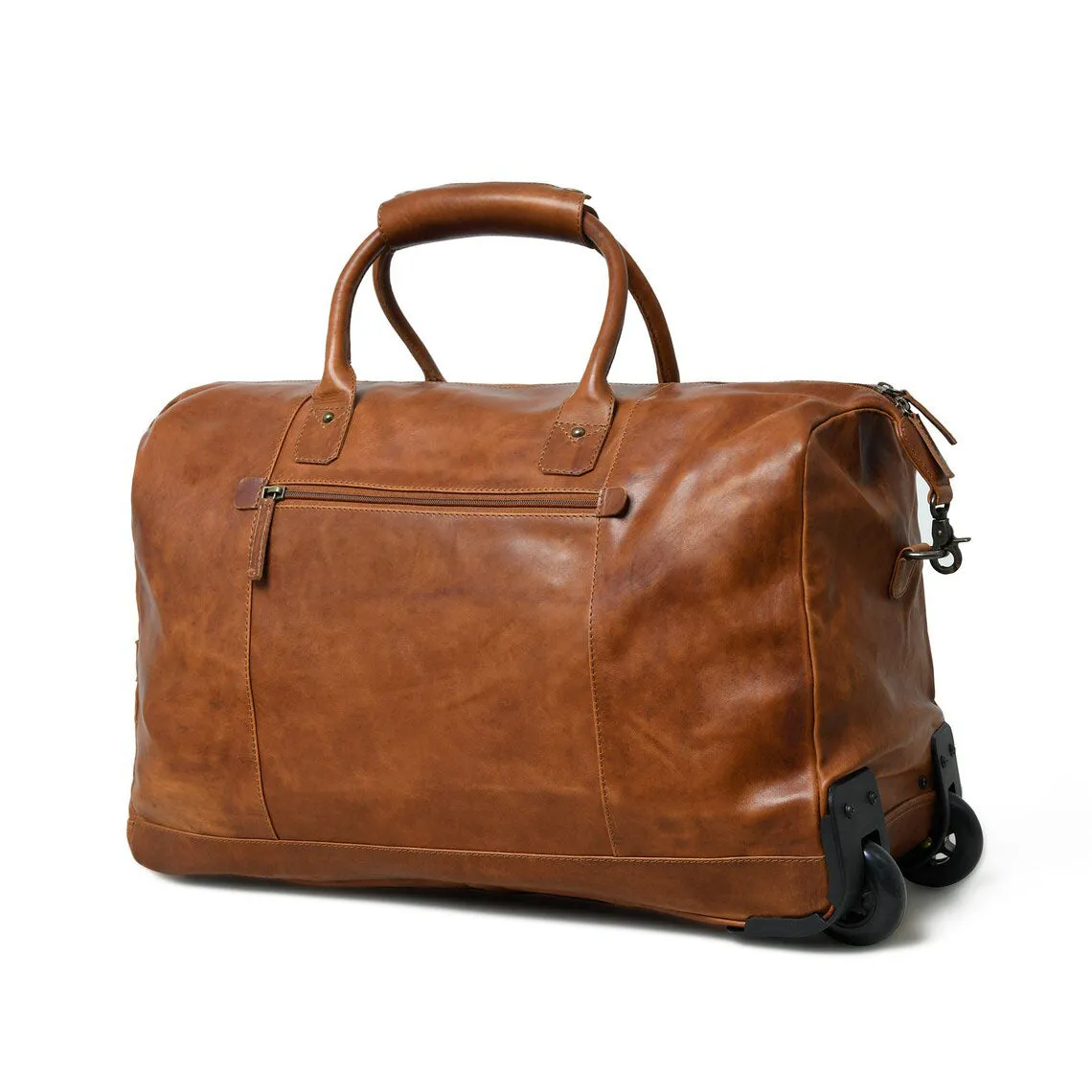 Dazzlo Leather Trolley Bag with Wheels - Brown - 40L