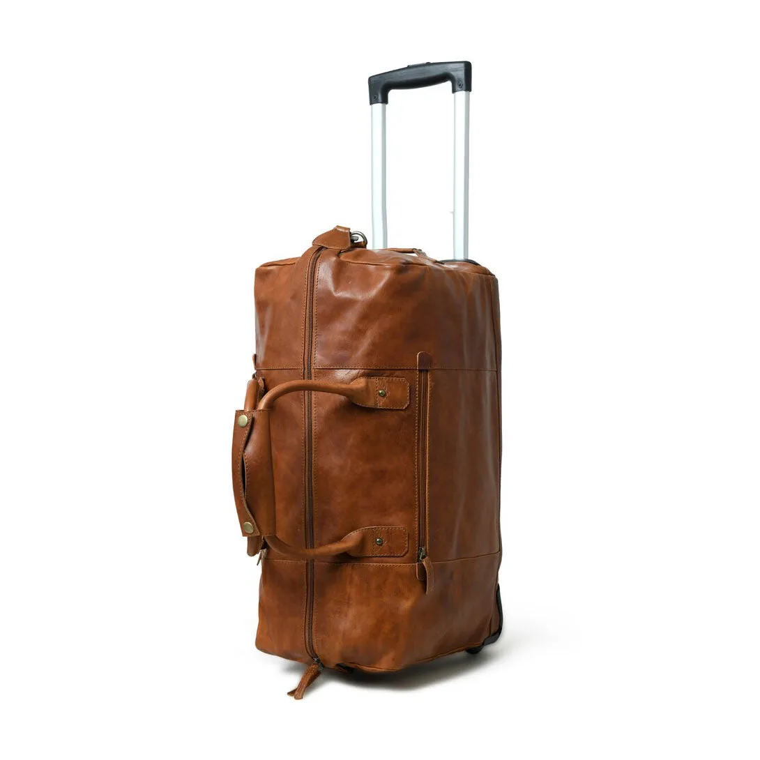 Dazzlo Leather Trolley Bag with Wheels - Brown - 40L