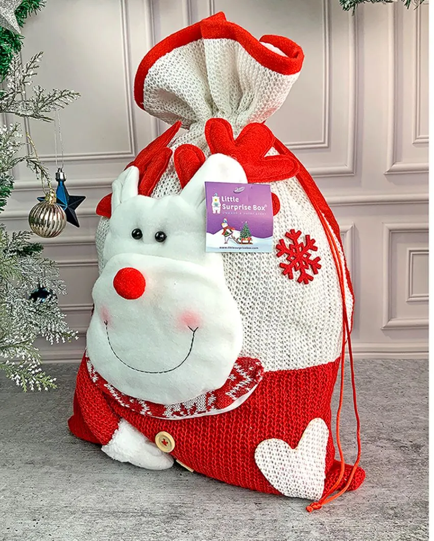 Deer Felt Knitted Christmas Sack And Gift Bag | 13 x 21 inches