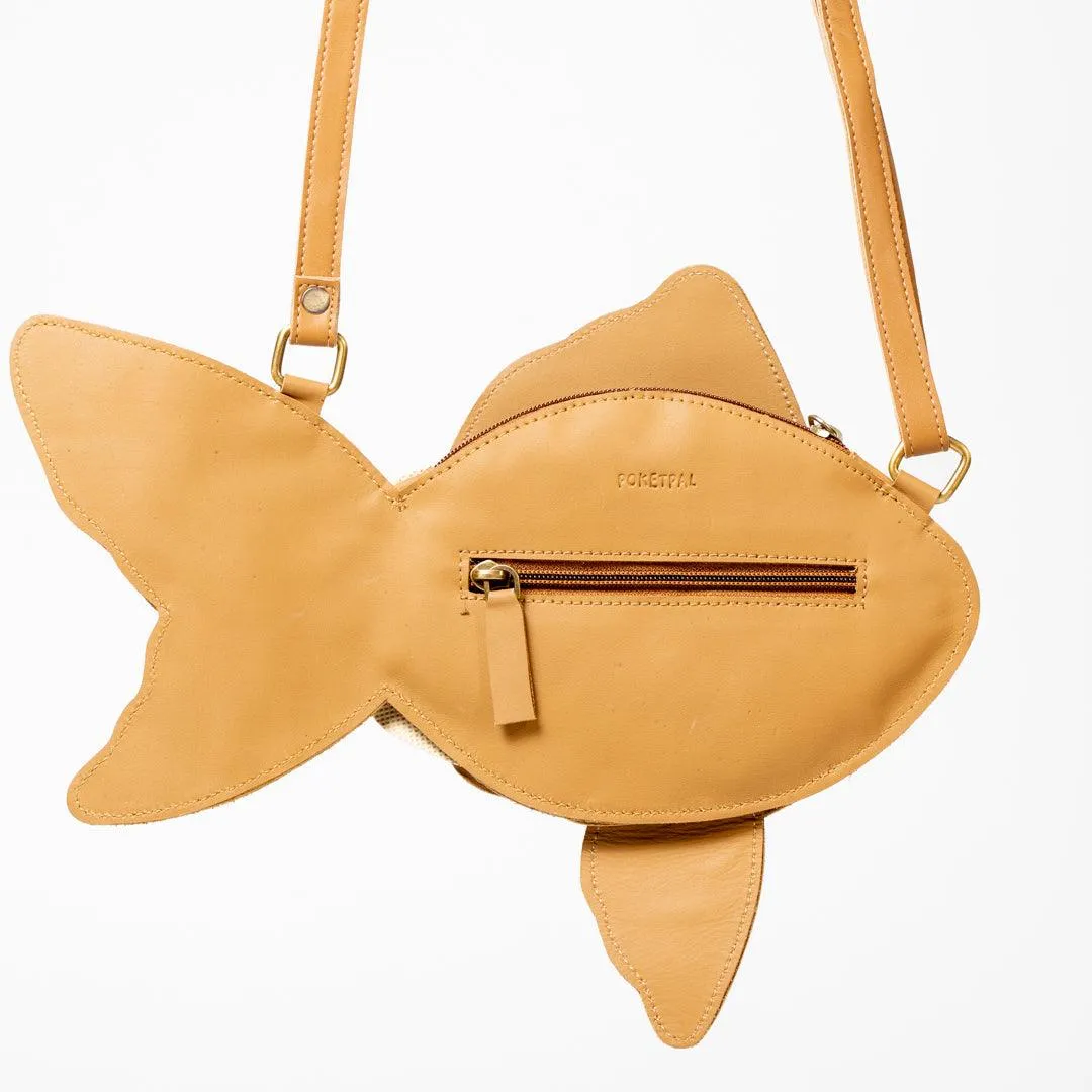 Dory Fish Crossbody Bag for Kids | Vegan Leather | Bronze Sand Color | Velvet Lining