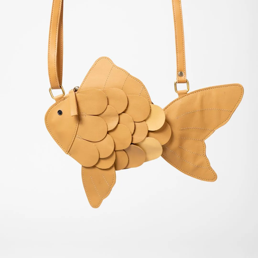 Dory Fish Crossbody Bag for Kids | Vegan Leather | Bronze Sand Color | Velvet Lining