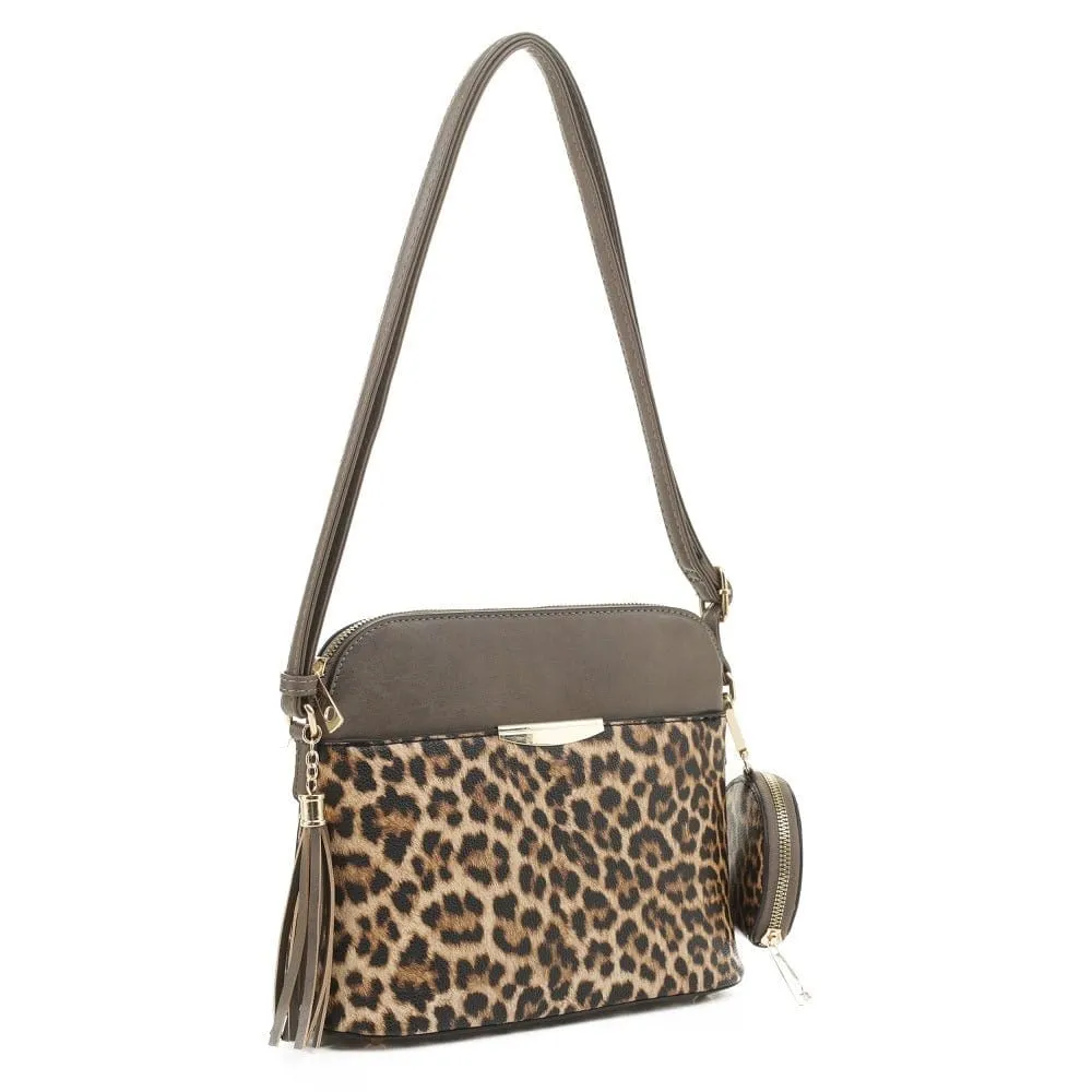 DS95314L2 Leopard Dome Crossbody w/ Earbud Case