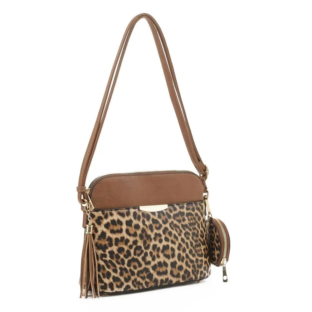 DS95314L2 Leopard Dome Crossbody w/ Earbud Case