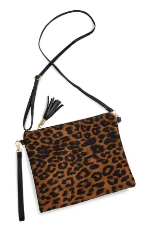 EABG9378 Tan Leopard Crossbody Clutch Bag