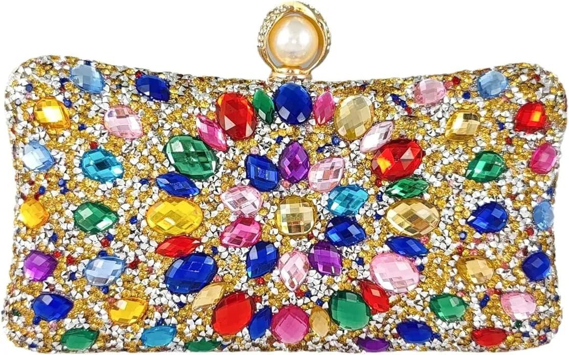 Elegant Multicolor Rhinestone Crystal Evening Purse