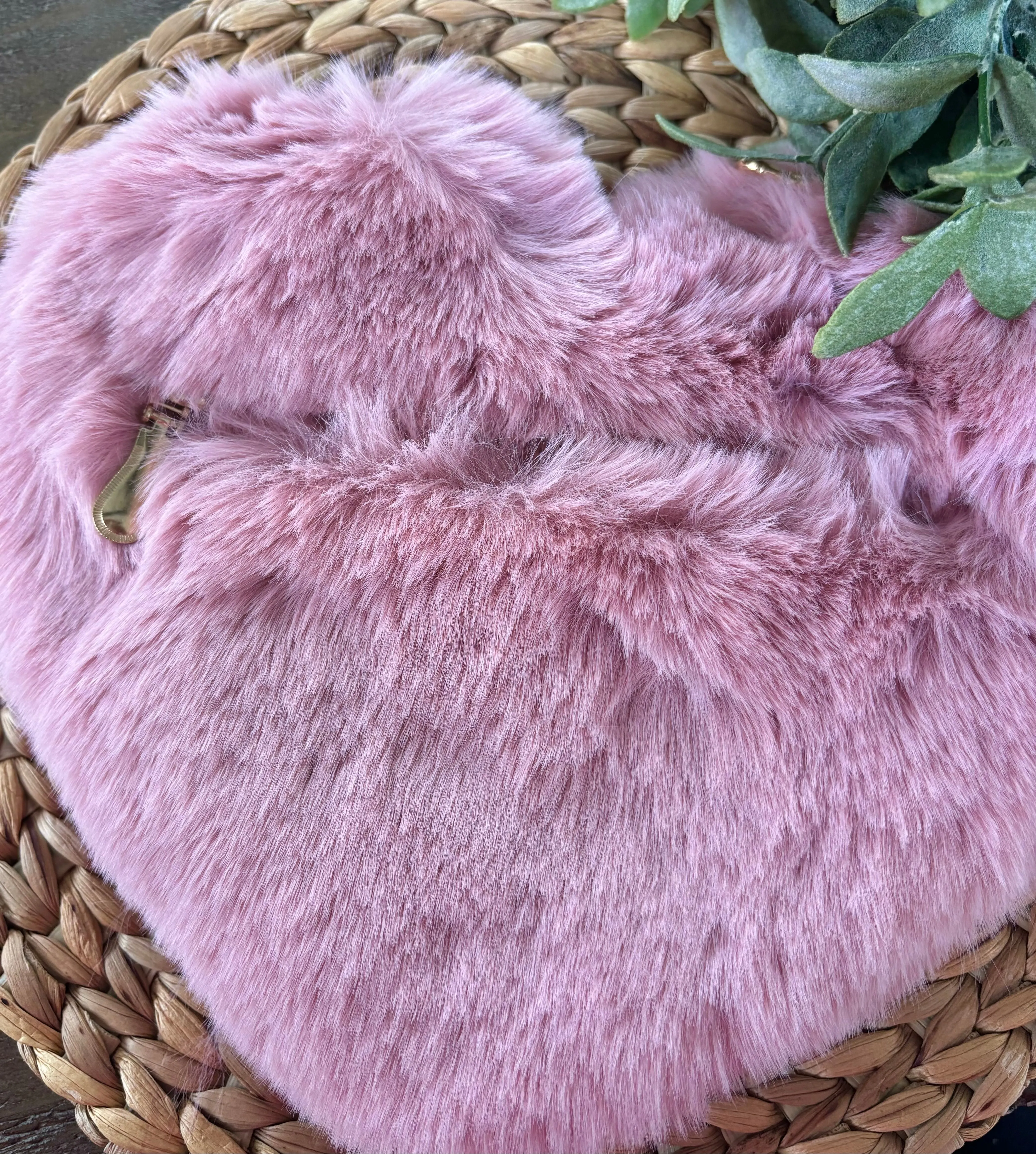 Faux Fur Heart Purse-Blush