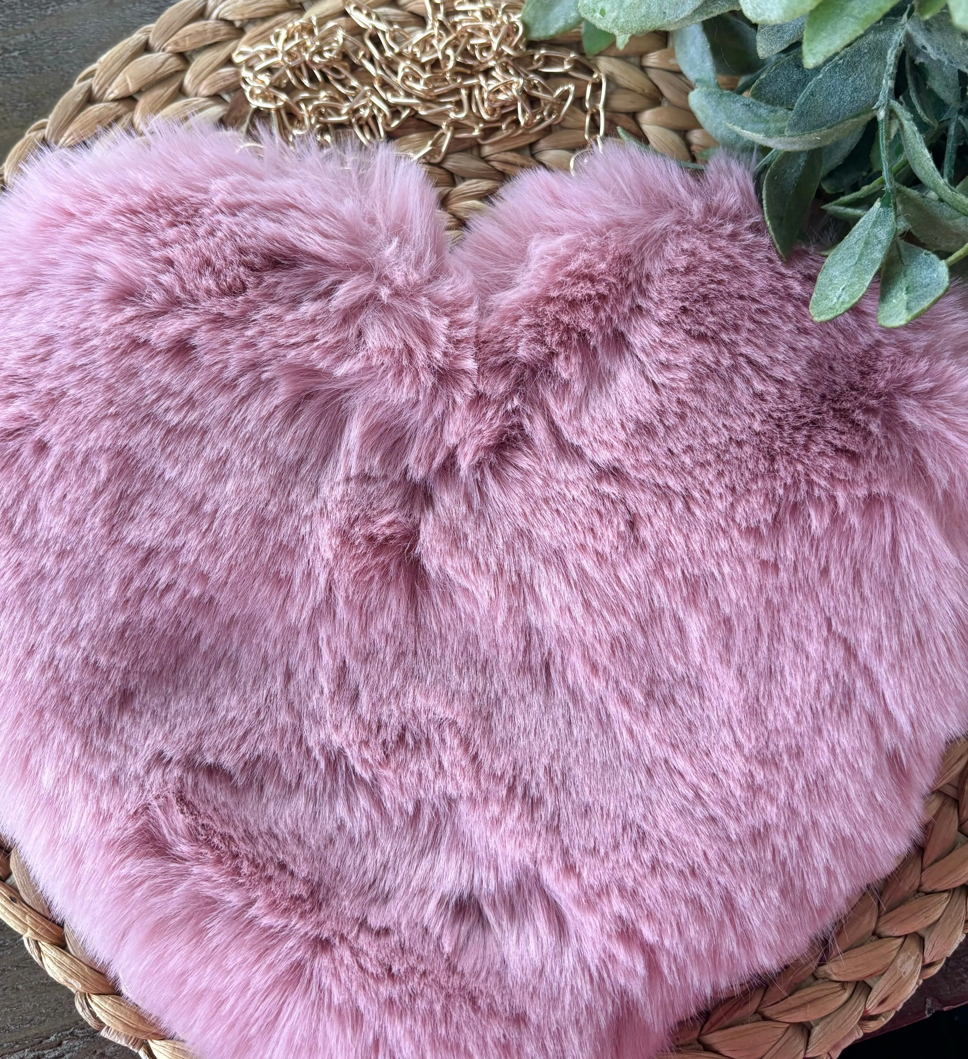 Faux Fur Heart Purse-Blush