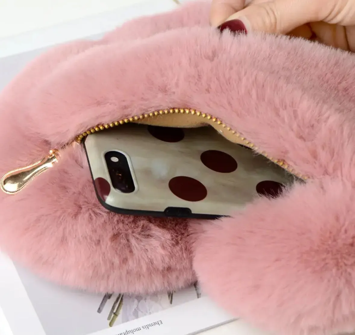 Faux Fur Heart Purse-Blush