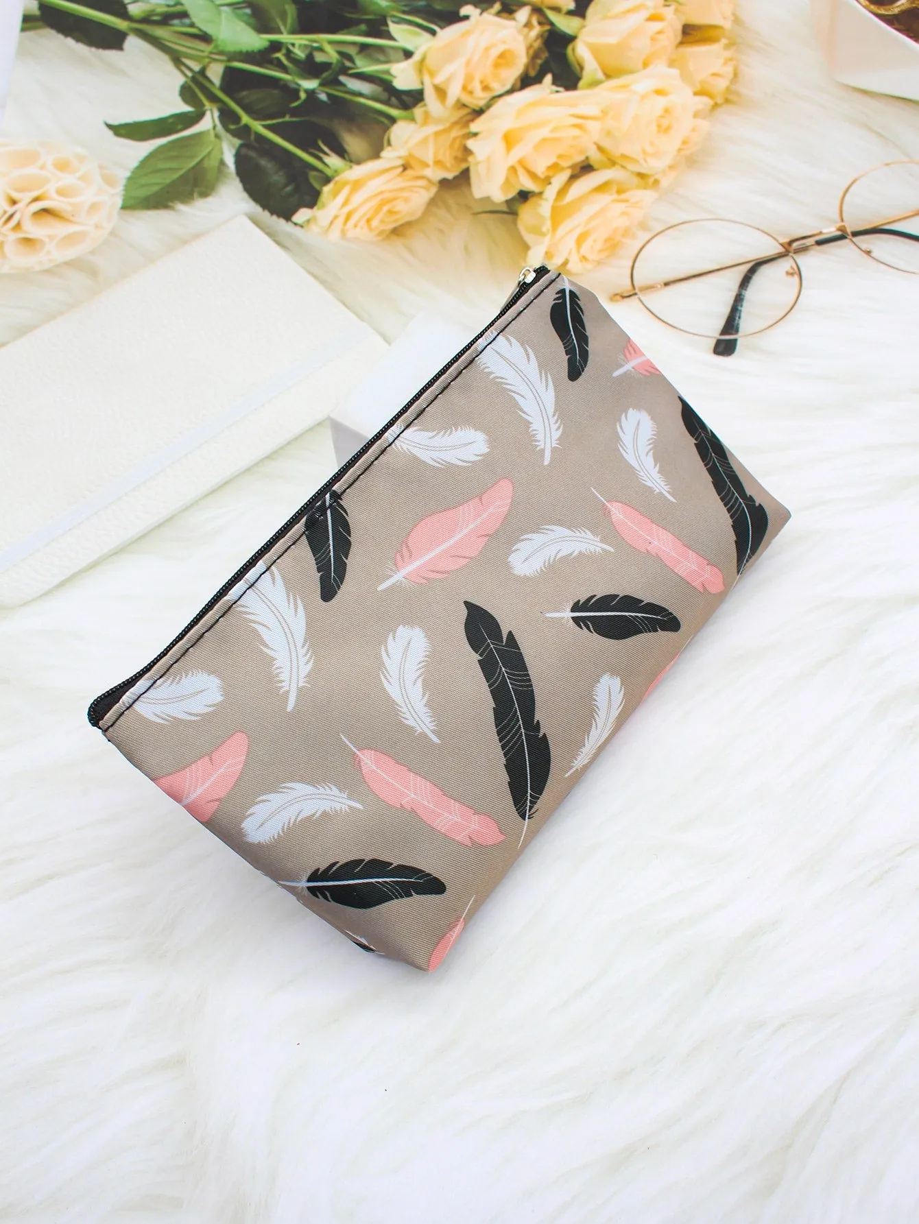 Feather Makeup Bag Cosmetic Organizer Toiletries Bag Makeup Organizer Zip Pouch