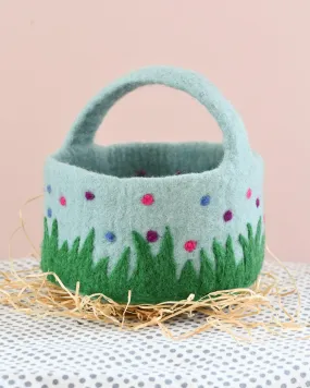 Felt Blue Basket with Colourful Dots