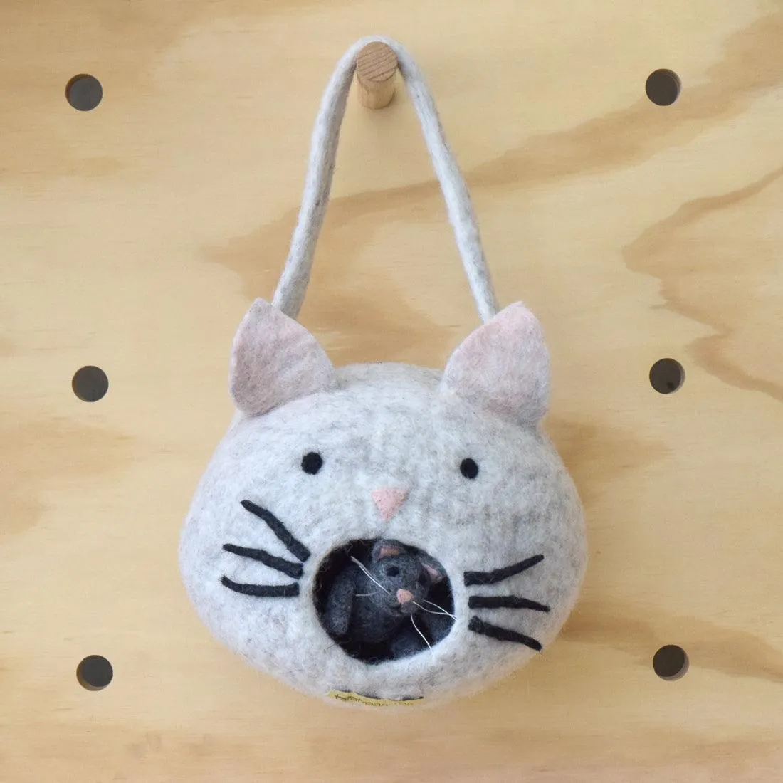 Felt Cat House Bag with Cat Toy