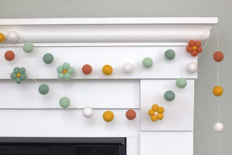 Felt Daisy Flower Garland- Teal, Golden, Terra Cotta