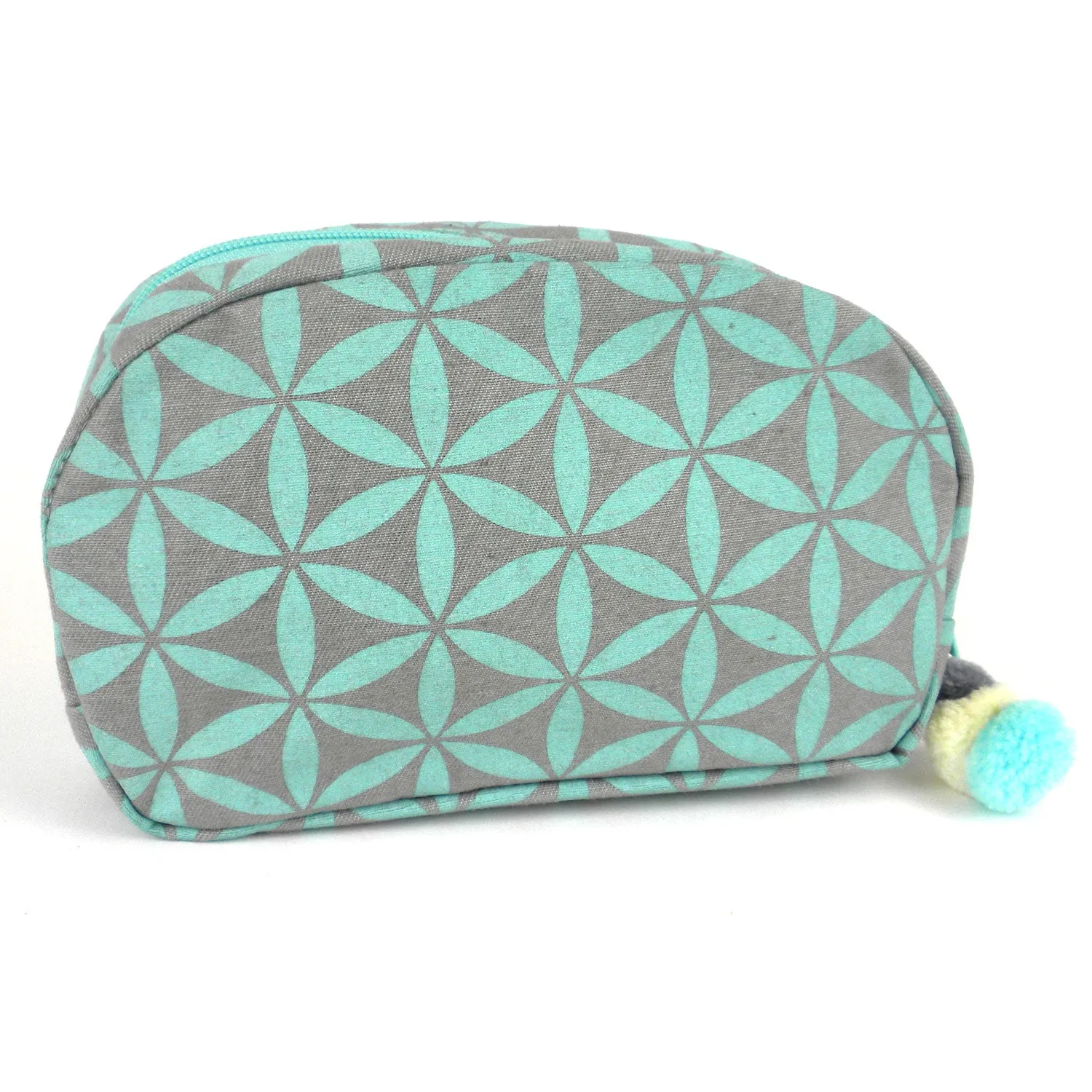 Flower of Life Makeup Bag Grey/Turquoise/Small Global Groove