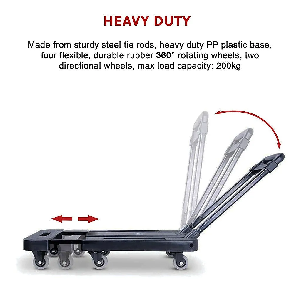 Foldable Flatbed Trolley Cart, 360° Wheels, 200Kg Load