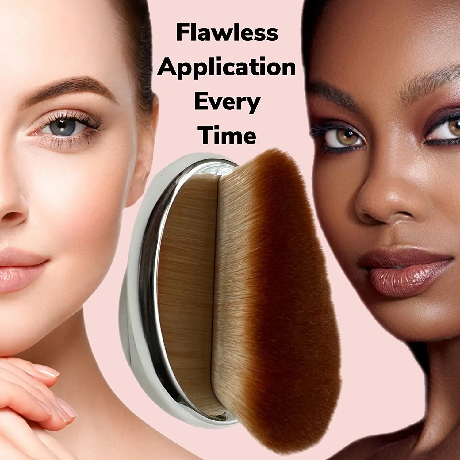 Foundation Brush Angled Makeup Brush SOFT Kabuki Flat Face Body SPF Blush Bronzer Highlighter Contour Self-Tanner Buffing Liquid Powder Cream Cosmetic Application Mirror Finish