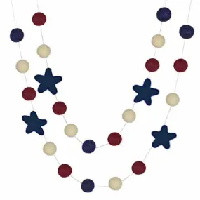 Fourth of July Felt Ball & Star Garland- Burgundy, Navy, Almond