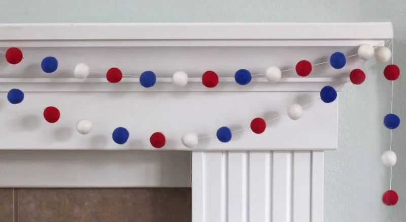 Fourth of July Felt Ball Garland- Royal Red, White & Blue