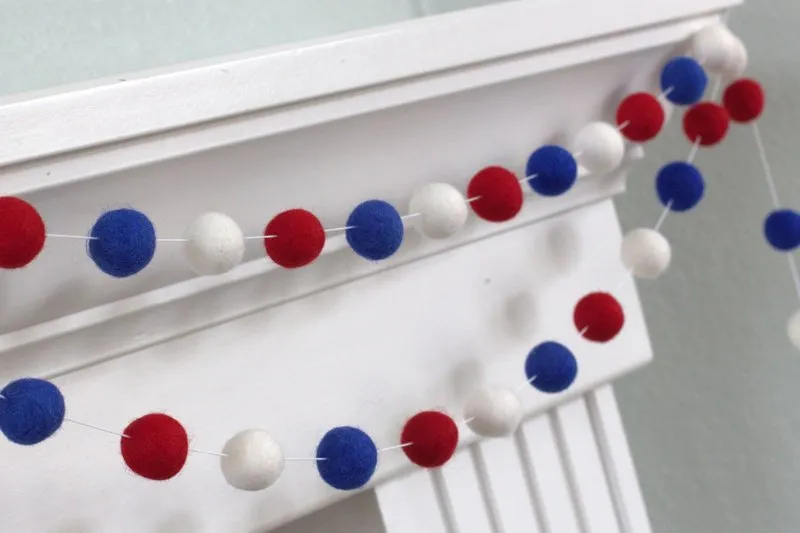 Fourth of July Felt Ball Garland- Royal Red, White & Blue