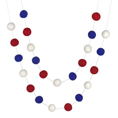 Fourth of July Felt Ball Garland- Royal Red, White & Blue