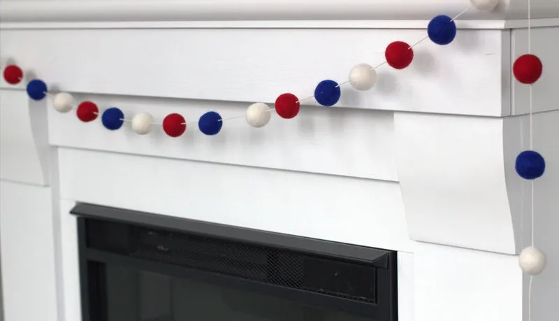 Fourth of July Felt Ball Garland- Royal Red, White & Blue